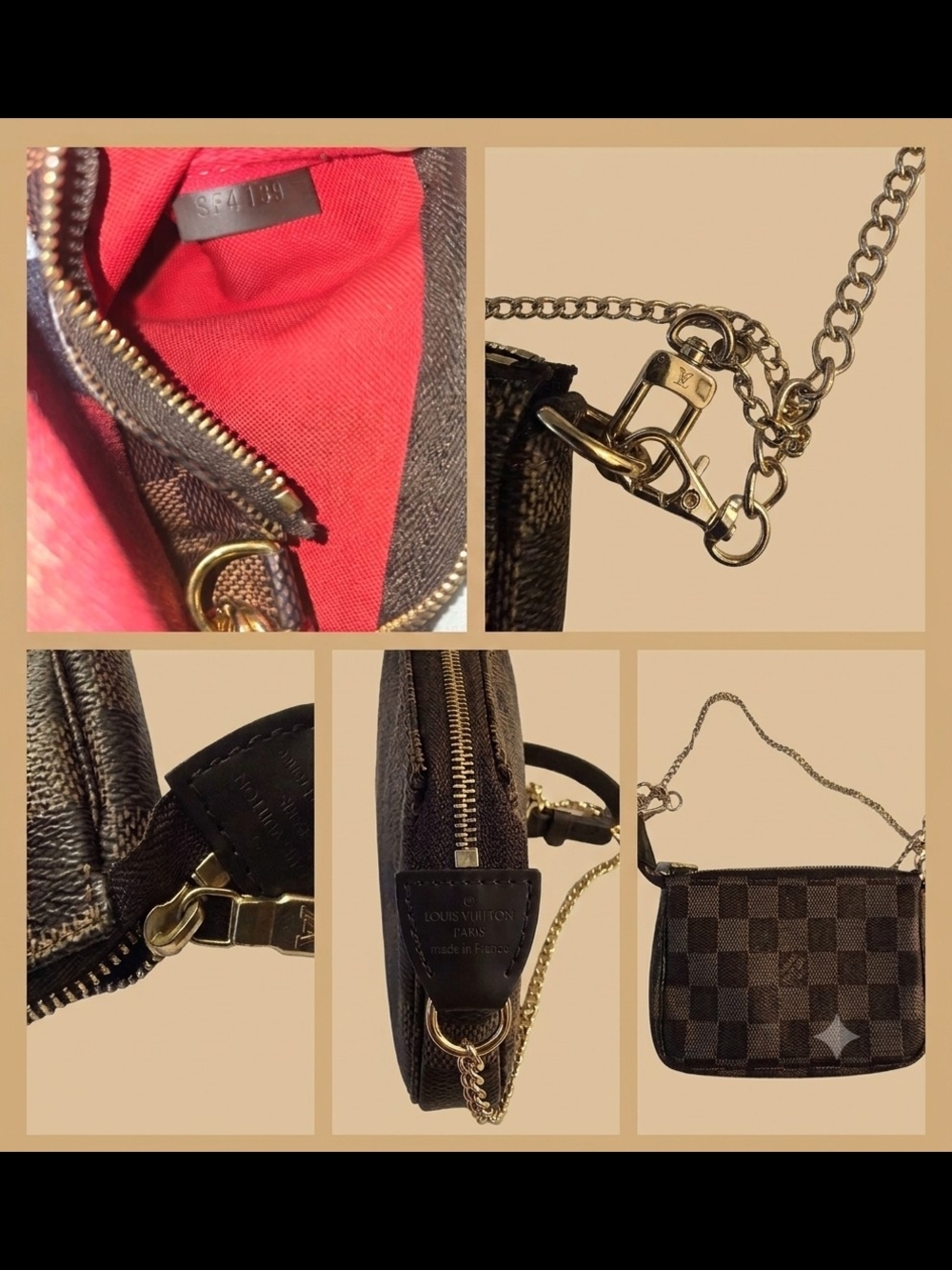 Louis Vuitton Damier Ebene Mini Pochette with Gold Chain - Picture 2 of 4